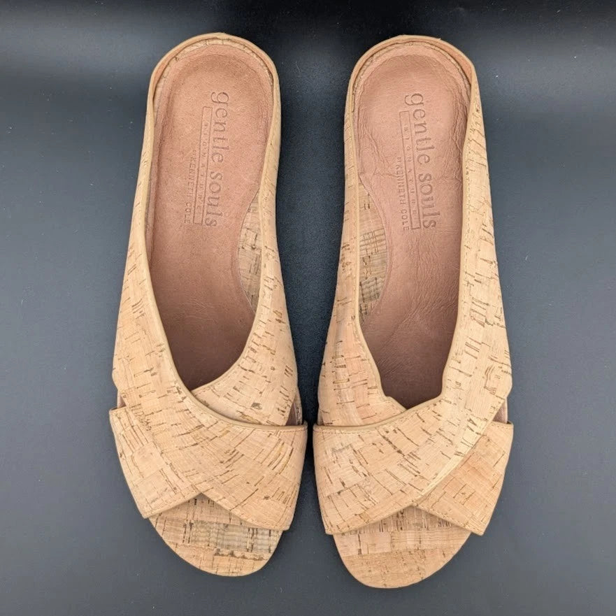 Gentle Souls by Kenneth Cole Gianna X-Band Slide Sandals Cork Women's Size 10 SoleComfort.shoes