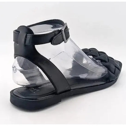 Time And Tru Womens Black Open Toe Braided Ankle Strap Square Toe Sandals Size 8 - SoleComfort.shoes