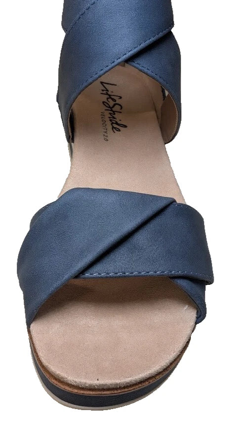LifeStride Womens Zoom Navy Flatform Sandals Shoes | 8 Medium | Zipper Back Box