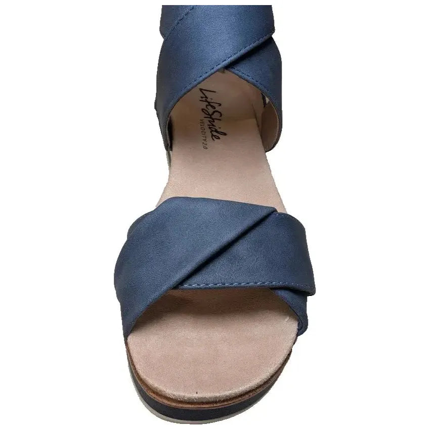LifeStride Womens Zoom Navy Flatform Sandals Shoes | 8 Medium | Zipper Back Box Life Stride