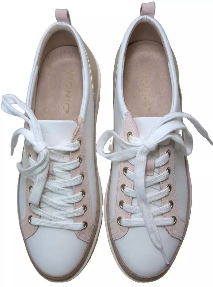 Vionic Leather Winny Walker Sneaker Size 8W 1028W White Gold New NoBox AMPA Approved