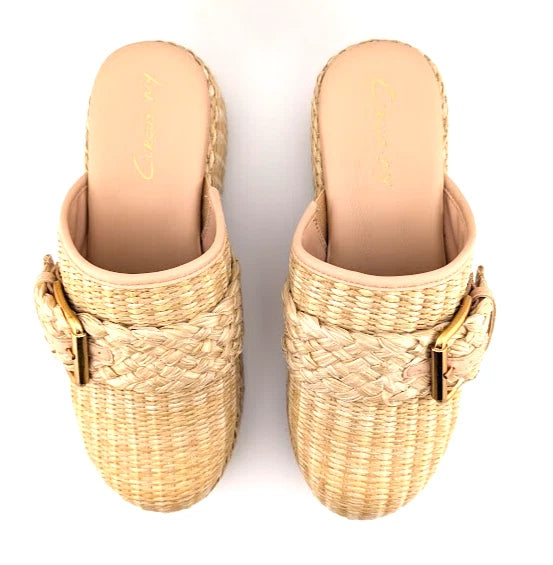 Sam Edelman Circus NY Jacey Natural Raffia Platform Clog Mule Wedge Slide Sz 7.5