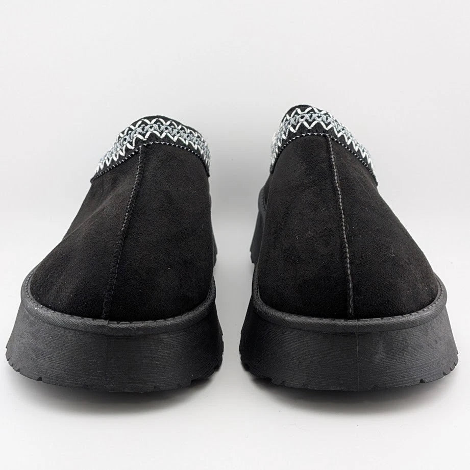 Samilor Size 10 Black Faux Fur Textile Suede Platform Booties embroidered collar SoleComfort.shoes