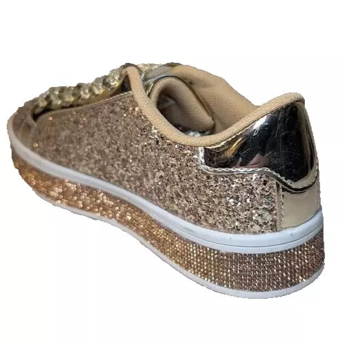 LUCKY STEP Size 8 Glitter Sneakers Lace up Fashion Sneakers Sparkly Shoes for Women