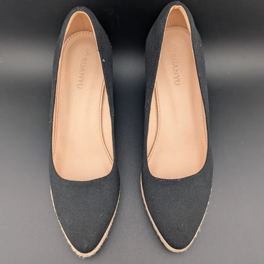 Ruanyu Women’s Size 7.5M Espadrille Wedge Pump Sandals Slip-On Shoes Pointed Toe SoleComfort.shoes