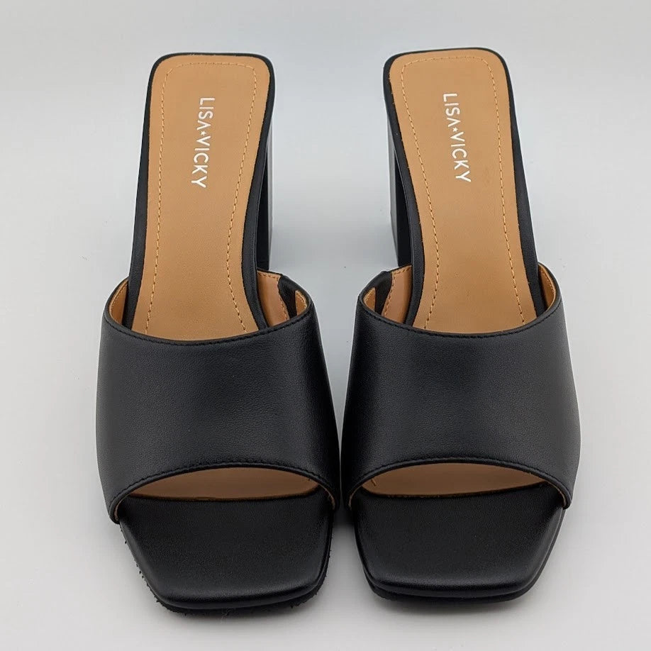Womens Size 7.5M Nappa Leather Vital-V High Heel Open Toe Mule Slide Sandals SoleComfort.shoes