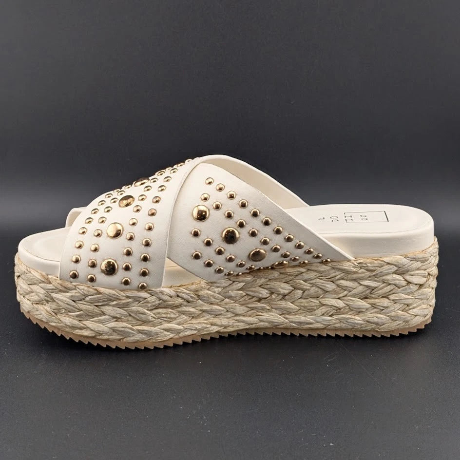SHUSHOP Kaia | Womens 8M| Platform Sandals Bone w/ Gold Studs | New in Box SoleComfort.shoes