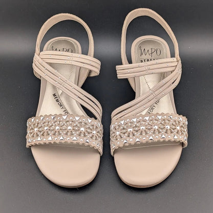 NWB Women's Sz 7M IMPO Gatrina Embellished Stretch Wedge Sandals, Praline SoleComfort.shoes