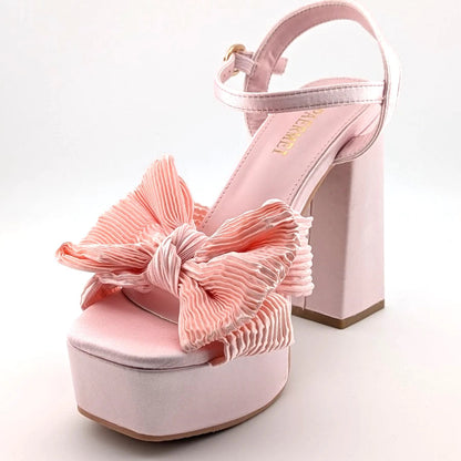 Womens Sz 37 (US 6-6.5) Bow-Knot Platform Mid-Chunky Heel Open Toe Dress Ankle Strap Sandal SoleComfort.shoes