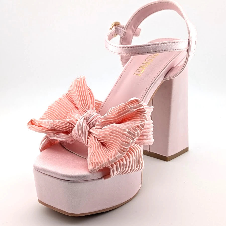 Womens Sz 37 (US 6-6.5) Bow-Knot Platform Mid-Chunky Heel Open Toe Dress Ankle Strap Sandal SoleComfort.shoes