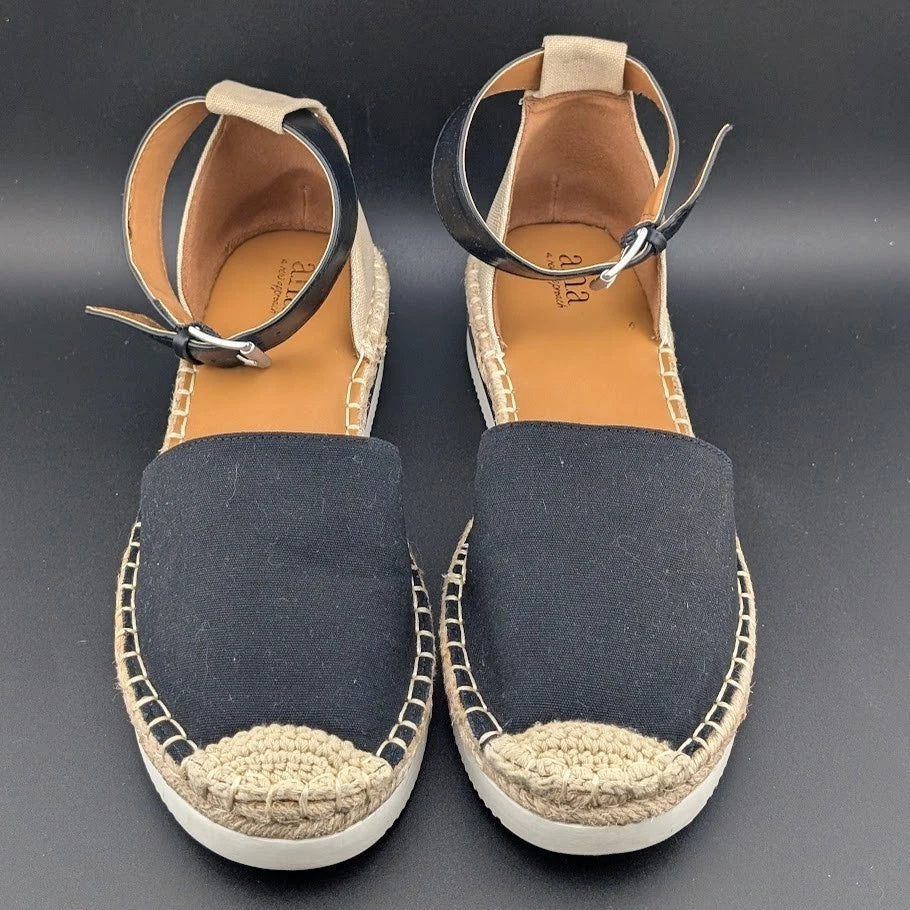 a.n.a Womens Size 9.5M Clara Wedge Sandal Espadrilles w/ Rubber Soles - Black SoleComfort.shoes