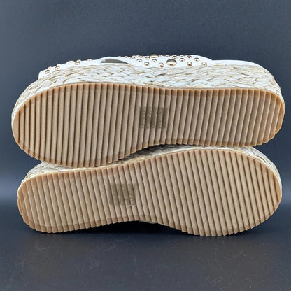 SHUSHOP Kaia | Womens 8M| Platform Sandals Bone w/ Gold Studs | New in Box SoleComfort.shoes