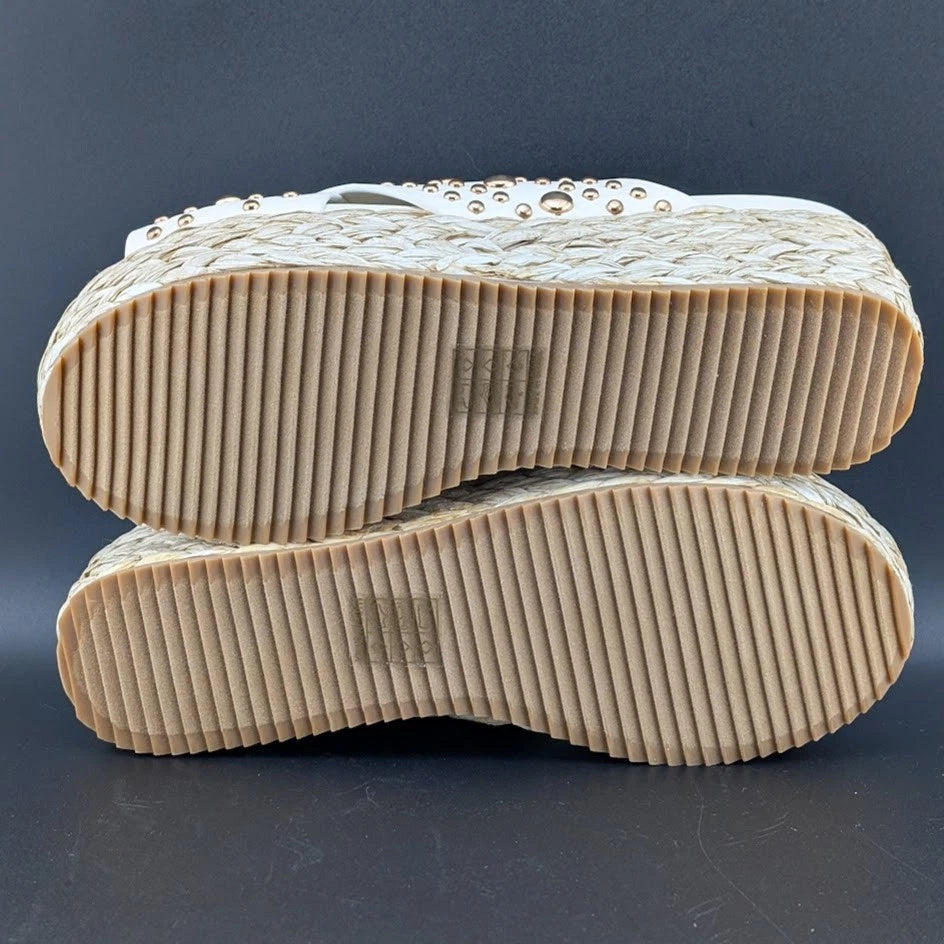 SHUSHOP Kaia | Womens 8M| Platform Sandals Bone w/ Gold Studs | New in Box SoleComfort.shoes