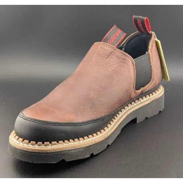 SUREWAY Men Size 10 Slip-On Work Boots SW501 Dk Brown Full Grain Tumbled Leather SUREWAY Men Work Boots Sureway