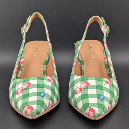 Lisa Vicky Womens 6 Zee Pointed Toe Slingback Pump Green Cherry New In Box SoleComfort.shoes