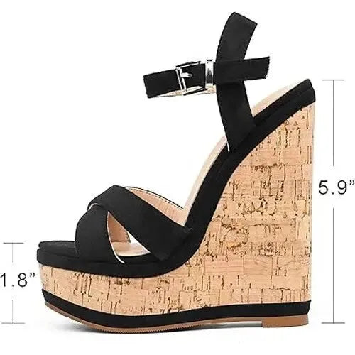 Women's Size 8 Platform Wedge 5.9" Heel Sandals Pumps Open Toe High Heels Shoes Merumonte