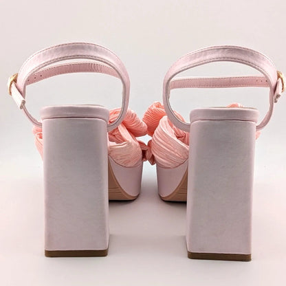 Womens Sz 37 (US 6-6.5) Bow-Knot Platform Mid-Chunky Heel Open Toe Dress Ankle Strap Sandal SoleComfort.shoes
