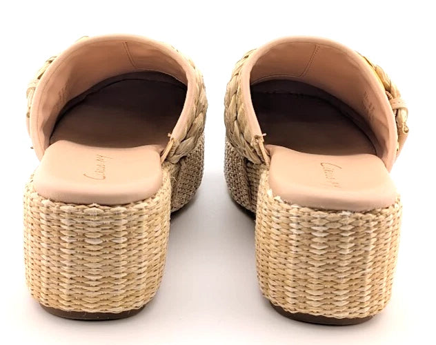 Sam Edelman Circus NY Jacey Natural Raffia Platform Clog Mule Wedge Slide Sz 7.5