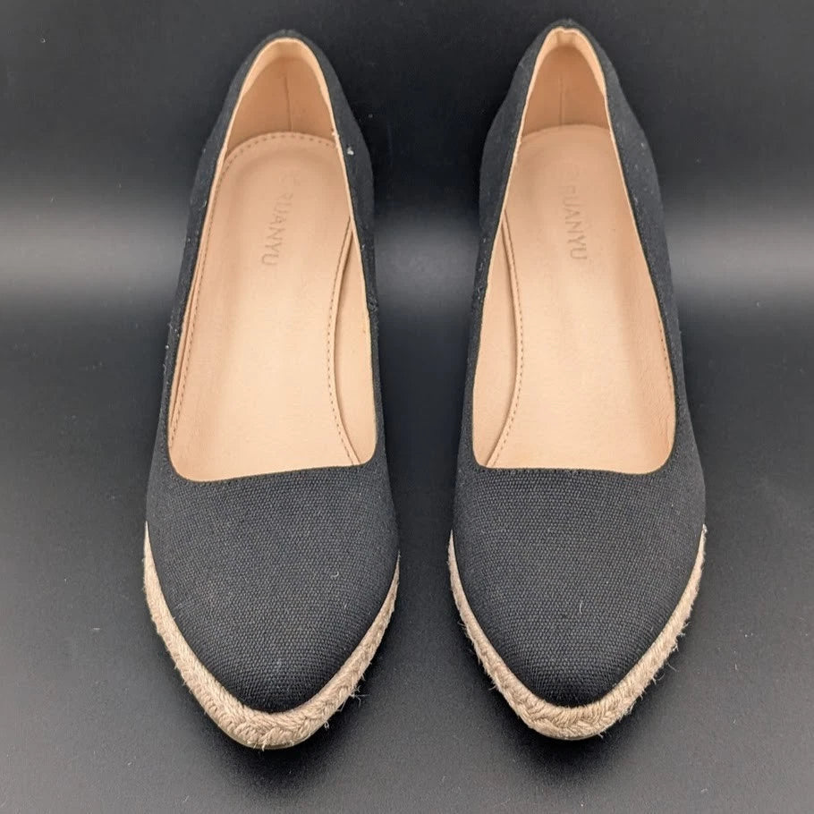 Ruanyu Women’s Size 7.5M Espadrille Wedge Pump Sandals Slip-On Shoes Pointed Toe SoleComfort.shoes