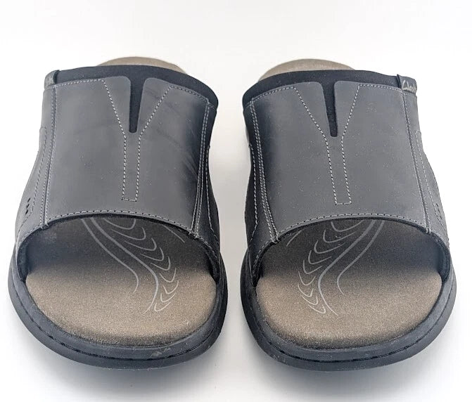 Clarks Mens Size 9.5W Walkford Band Slide Sandal Black Leather - Summer's Staple