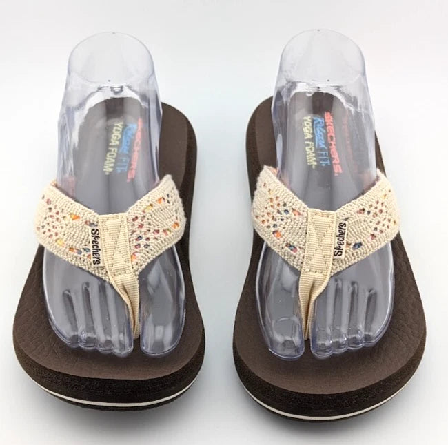 LOT of 2*NEW Skechers Womens Yoga Foam Brown Flip Flop & Blue Cali Sandal Size 9