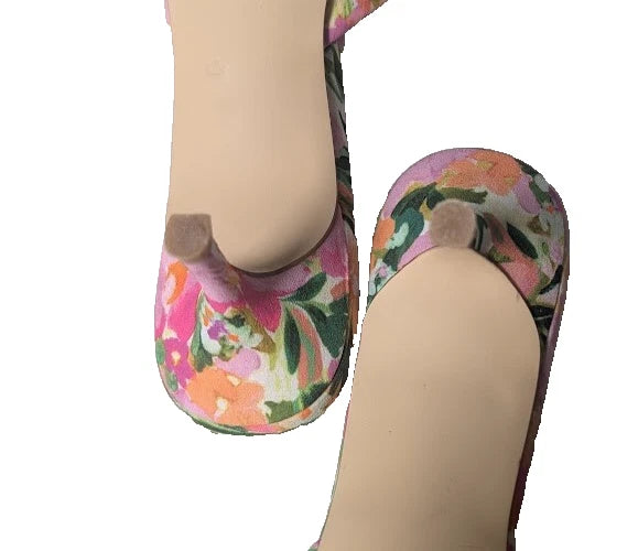 Pre-Owned Nine West Women's Luvlie Heeled Slide Sandal Size 9 Pink Floral Fabric