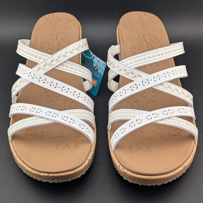 Skechers Cali Size US 11 Luxe Foam Tan White Cork Wedge Heel Sandals 31714/WHT SoleComfort.shoes