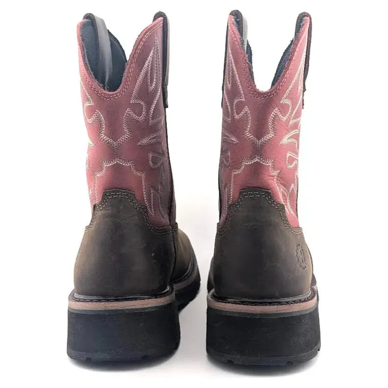 Hytest Women's US Size 6.5 Safety Steel Toe Brown/Red Cowgirl Work Boots K17122 Hytest Women's Work Boots Hytest