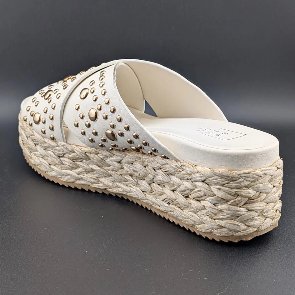 SHUSHOP Kaia | Womens 8M| Platform Sandals Bone w/ Gold Studs | New in Box SoleComfort.shoes