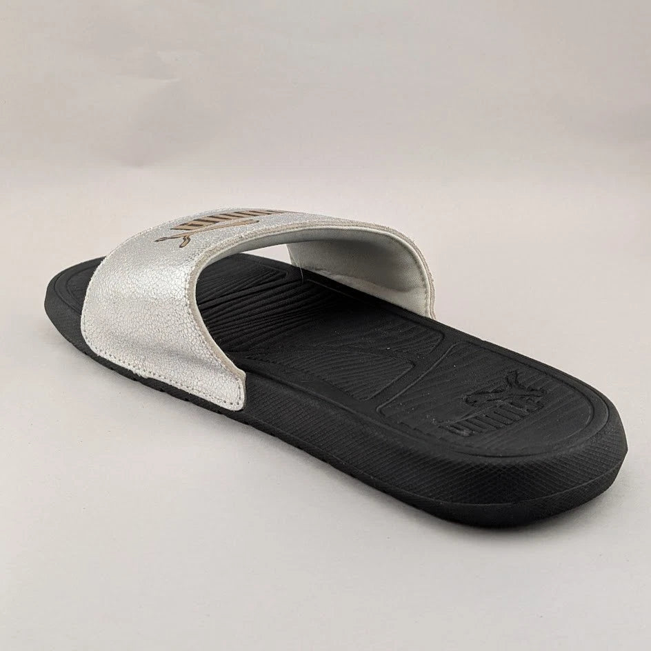 Puma Size Cool Cat 2.0 Silver & Gold Logo Soft Slides Men’s Slip-On Sandals Puma