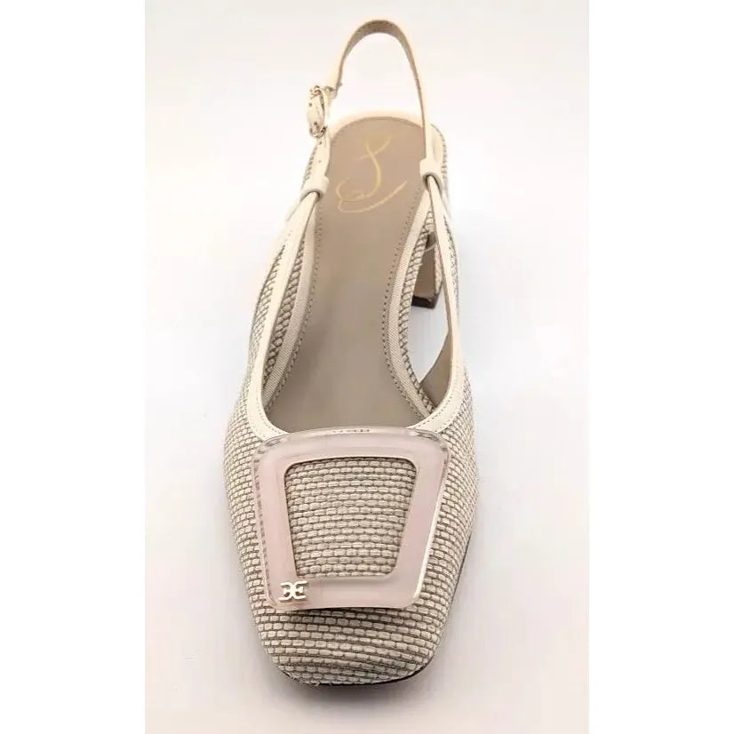 Sam Edelman Size 8.5 M Beige Natural Weave Tracie Block Heel Slingback Pump Shoe Sam Edelman
