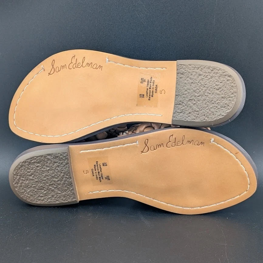 Sam Edelman Giada Flat Sandals Open Toe Women's Leather Light Cuoio Brown Size US5 EU35 SoleComfort.shoes