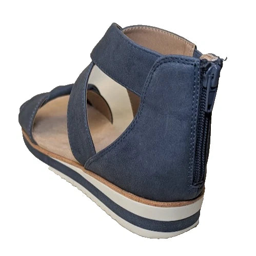 LifeStride Womens Zoom Navy Flatform Sandals Shoes | 8 Medium | Zipper Back Box
