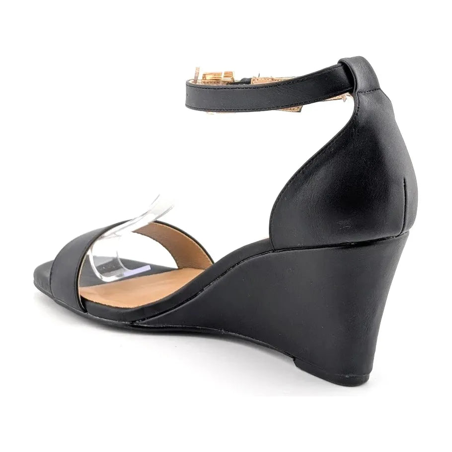 IDIFU Black Wedge Dress Sandal with Round Toe and Ankle Strap Size 8.5 IDIFU