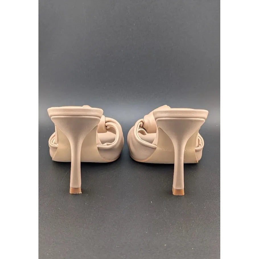 MARC FISHER DALIOT Beige/Tan Square Toe Mule Heeled Sandals with Knot Super Soft SoleComfort.shoes