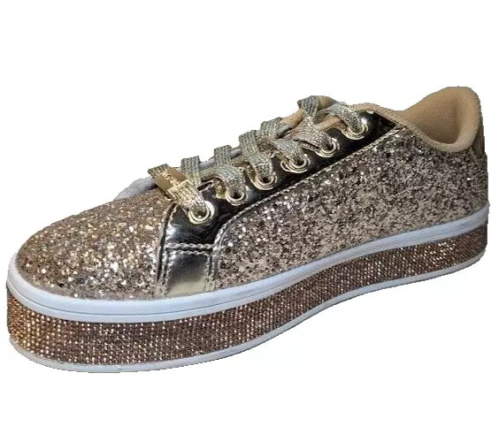LUCKY STEP Size 8 Glitter Sneakers Lace up Fashion Sneakers Sparkly Shoes for Women