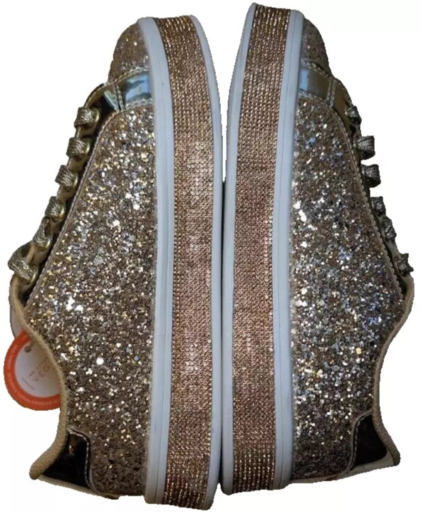 LUCKY STEP Size 8 Glitter Sneakers Lace up Fashion Sneakers Sparkly Shoes for Women