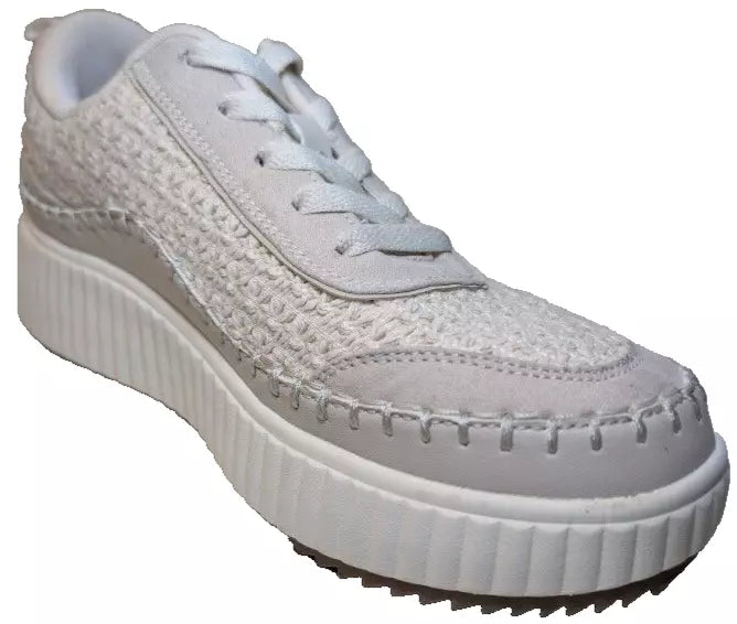 Pre-Owned DREAMPAIRS Size 8.5W Platform Sneakers Woman's Lace Up Creme Cushioned Shoes