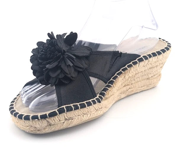 Montego Bay Club Black Fabric Flower Espadrille Wedge Sandal US size 8M