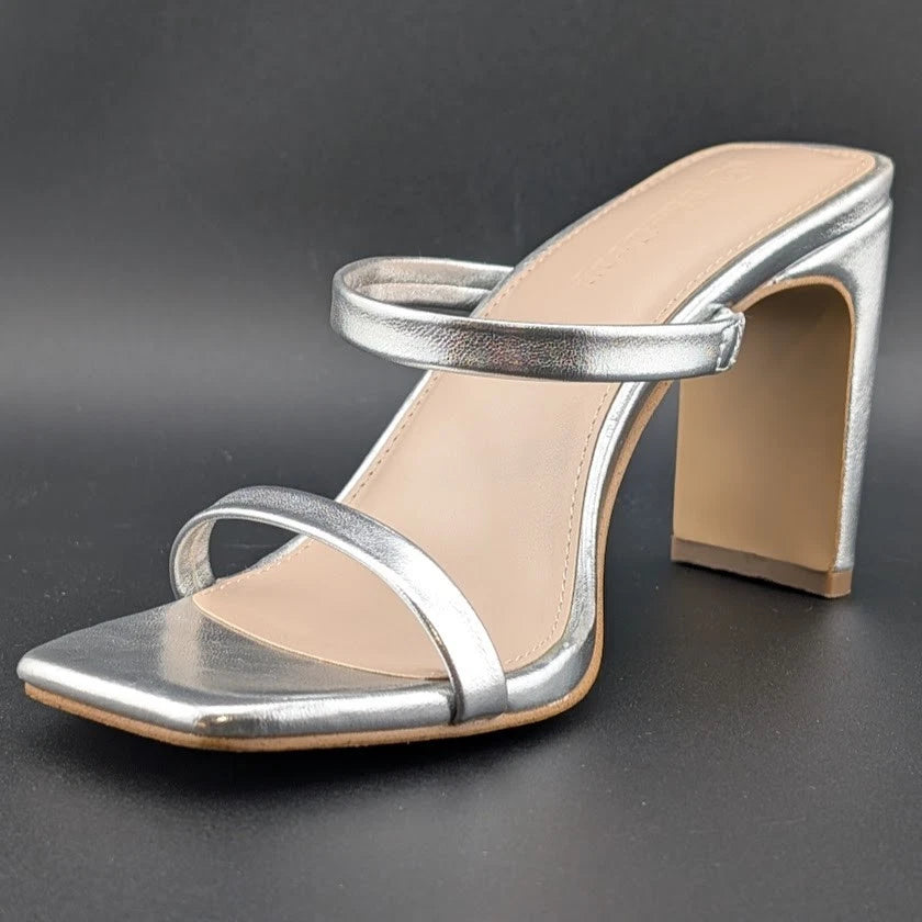 The Drop Size 8 Avery Women"s 3.5" Chunky Heel Toffee Brown Square Toe  Slide Sandals The Drop
