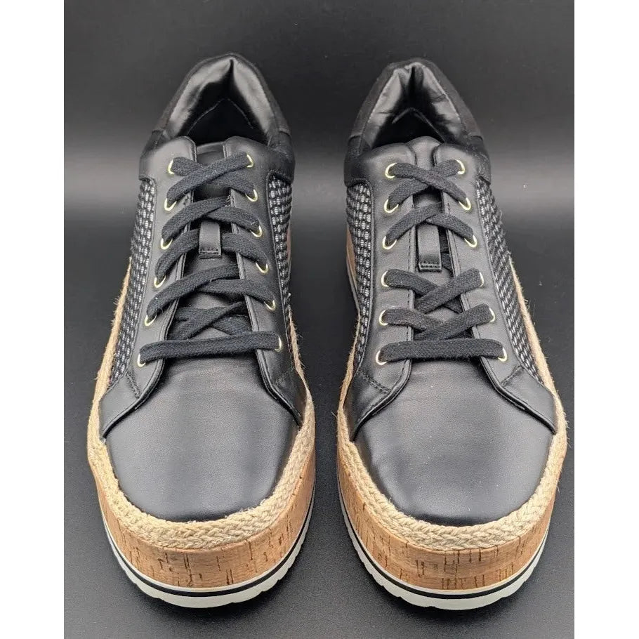 JLO Jennifer Lopez Shoes Womens Laurn Espadrille Sneaker Black Faux Leather SoleComfort.shoes