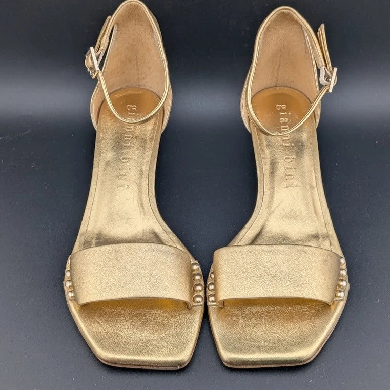 NEW Gianni Bini Gold Strap Kitten Heeled Sandals Size 5.5 Nordstrom Shelf Pull Gianni Bini