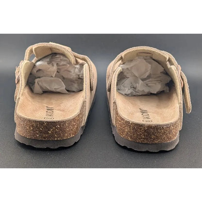 KIDMI Women's EU39 (US 8-8.5) Suede Clogs w/ Back Strap Leather Mules Cork Footbed Slip on SoleComfort.shoes