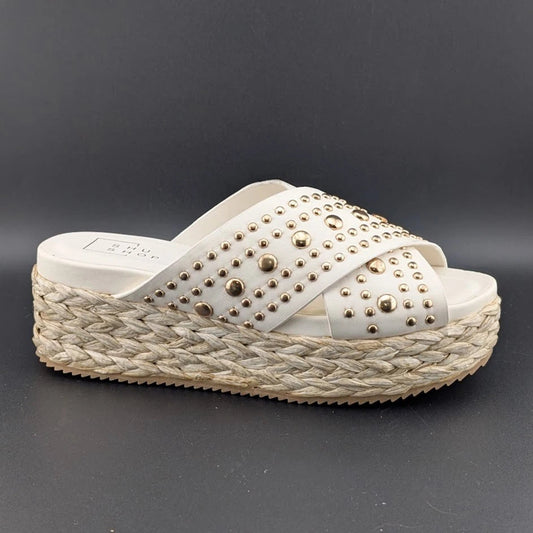 SHUSHOP Kaia | Womens 8M| Platform Sandals Bone w/ Gold Studs | New in Box SoleComfort.shoes