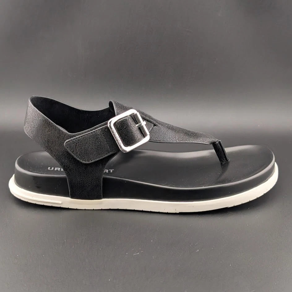 Urban Sport by J/Slides Freya Wos Size 6.5 Sporty Sandals Footbed Black Metallic SoleComfort.shoes