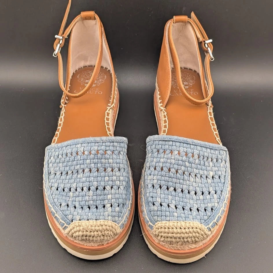 Vince Camuto Size 9.5 Women's Blue Espadrille Sandals w/ Ankle Strap Closed Toe SoleComfort.shoes