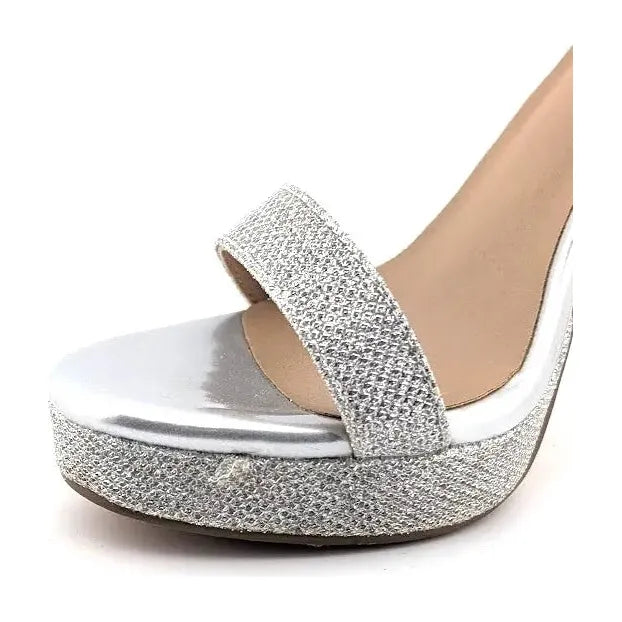 Pre-owned IDIFU Stiletto Platform Sandals Women's Size 8.5 SILVER Glitter Dressy Open Toe - SoleComfort.shoes