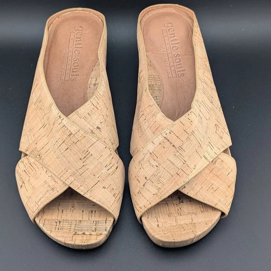 Gentle Souls by Kenneth Cole Gianna X-Band Slide Sandals Cork Women's Size 10 SoleComfort.shoes
