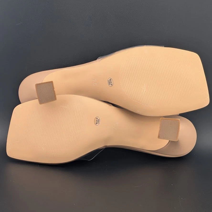 Women Size 7.5 Square Open Toe Low Kitten Heel Sandals Slip On Mule Slide SoleComfort.shoes