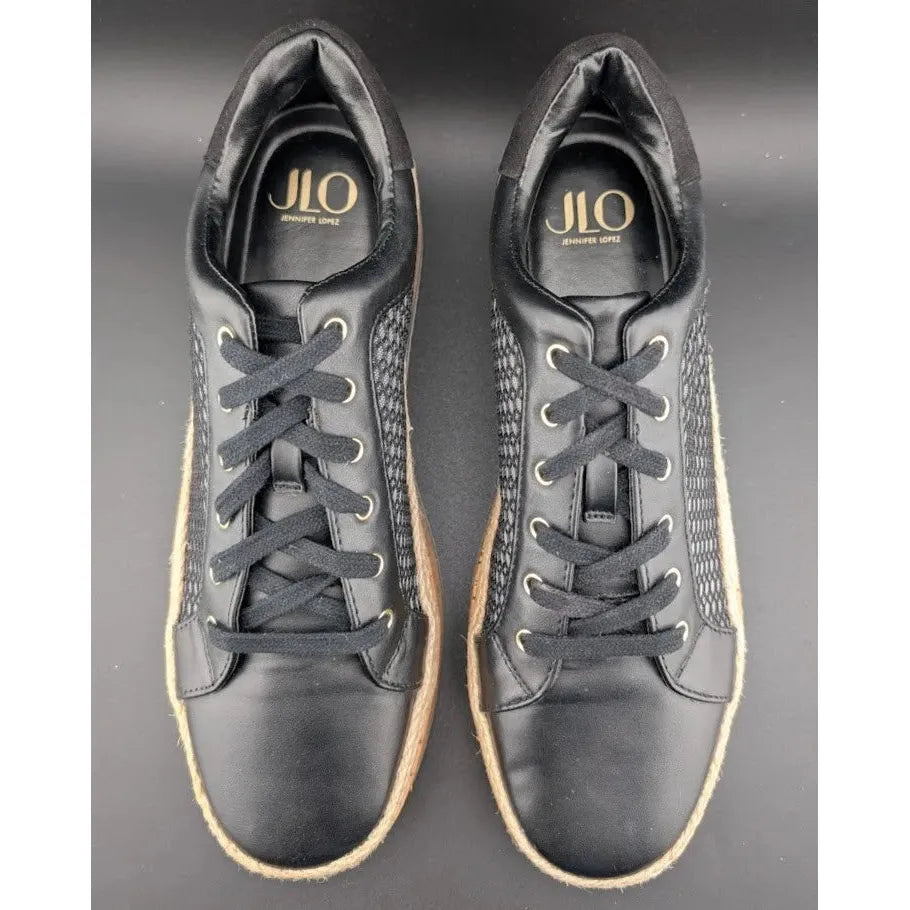 JLO Jennifer Lopez Shoes Womens Laurn Espadrille Sneaker Black Faux Leather SoleComfort.shoes